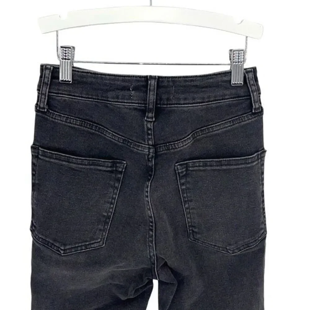 Free People Womens Fringe Hem Solid Cotton Blend Skinny Jeans Black‎ Size 26 NWT